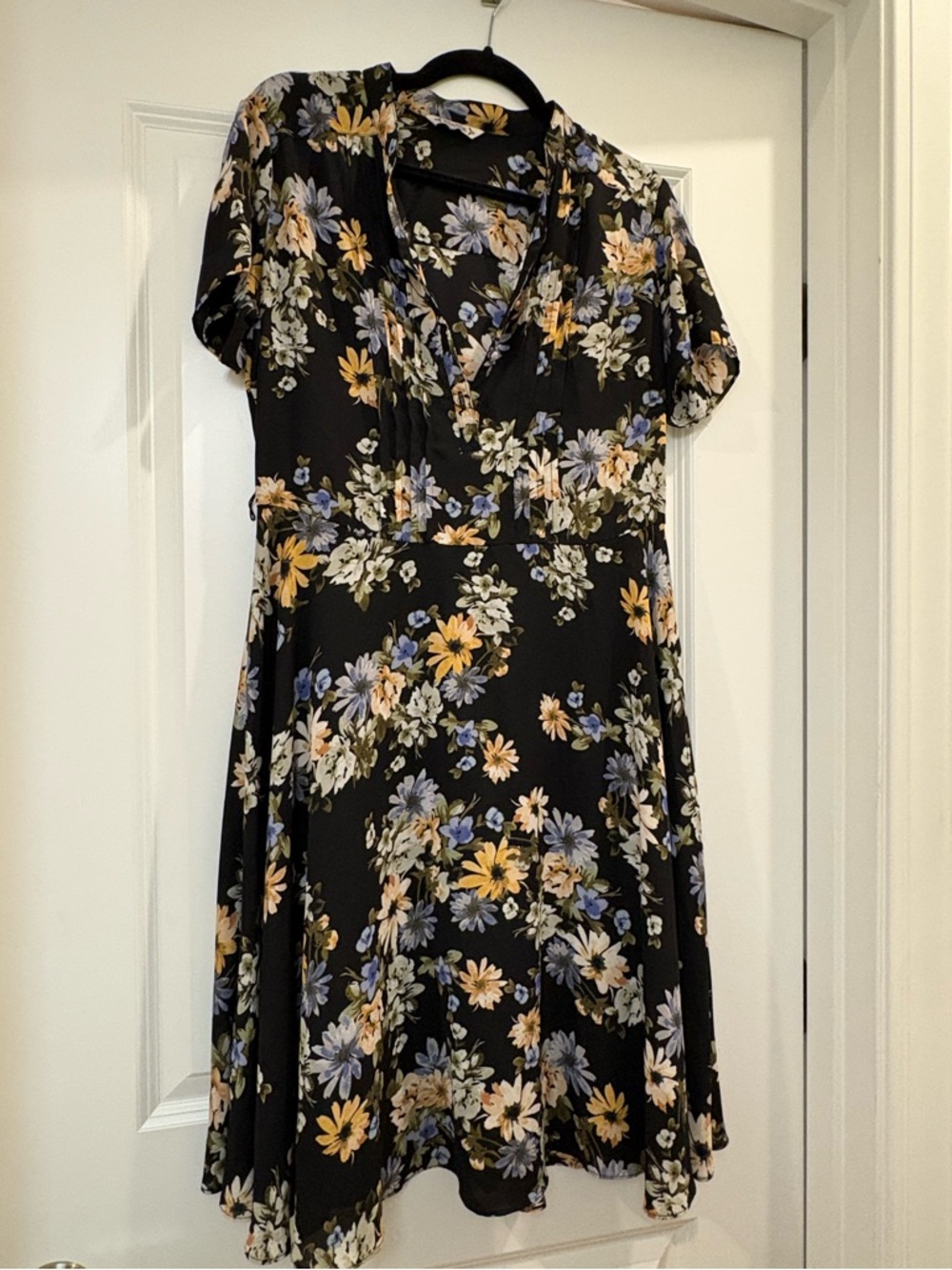 Nanette Lepore Black Floral Midi Dress with Yellow & Blue Blooms (Size M)